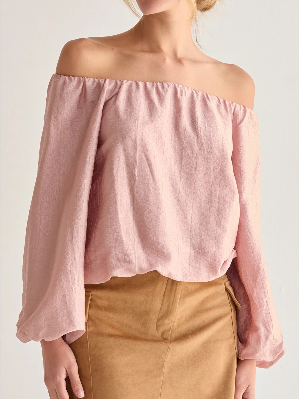 A Blush Mauve Off-Shoulder Silky Top